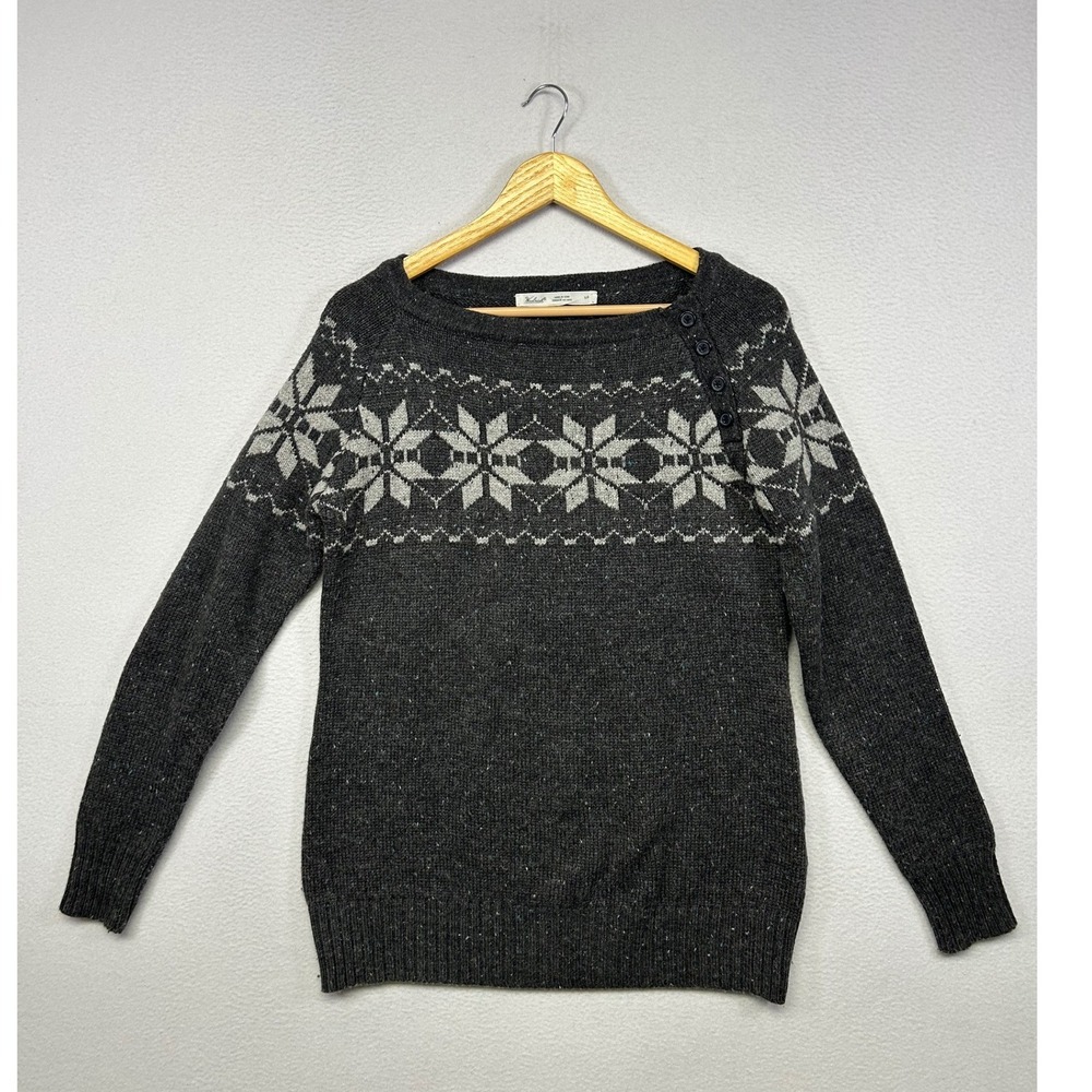 Alpine Cabin Woolrich Womens Small Charcoal Grey Fair Isle Wool Blend Sweater